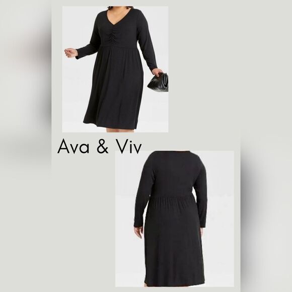 Ava & Viv Black V-Neck Dress 1X - Picture 1 of 5
